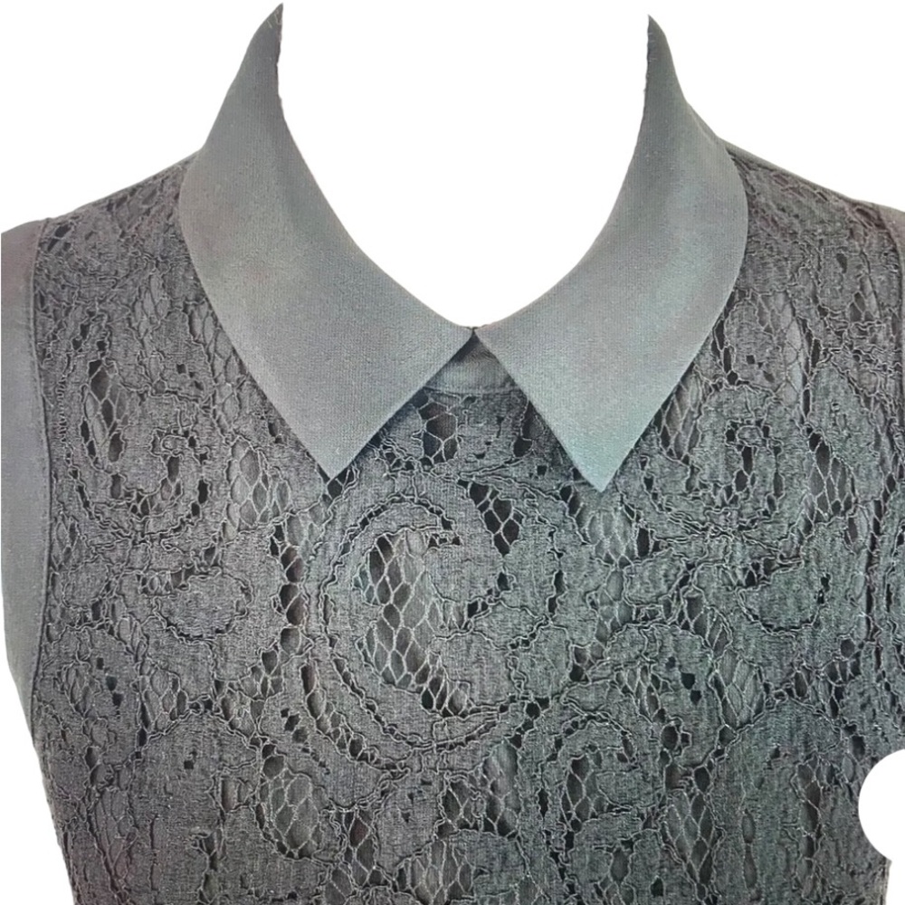 Ann Taylor Black Collared Lace Sleeveless Top, Size Xsmall